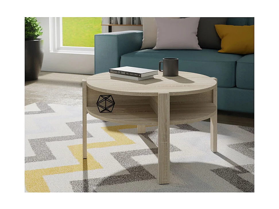 Table d'appoint ronde D. 74 cm 4 rangements décor bois clair - ROZALY