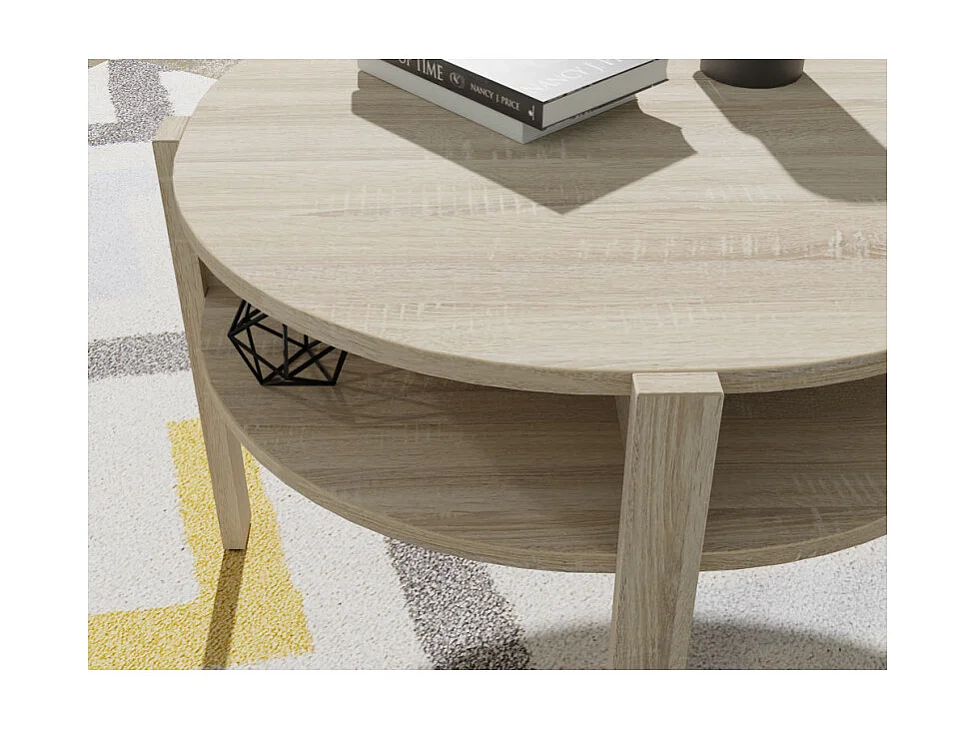 Table d'appoint ronde D. 74 cm 4 rangements décor bois clair - ROZALY