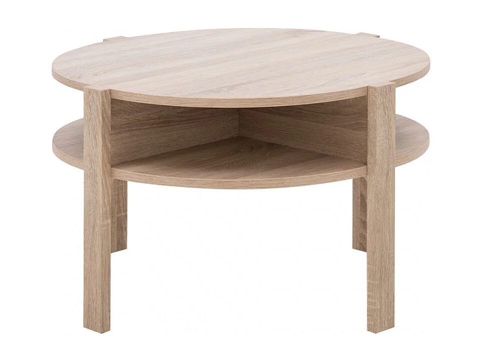 Table d'appoint ronde D. 74 cm 4 rangements décor bois clair - ROZALY