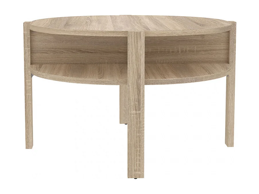 Table d'appoint ronde D. 74 cm 4 rangements décor bois clair - ROZALY