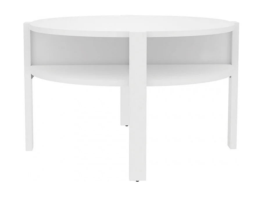 Table d'appoint ronde D. 74 cm blanc avec 4 niches rangements - ROZALY