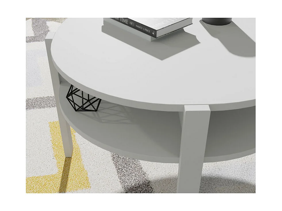 Table d'appoint ronde D. 74 cm blanc avec 4 niches rangements - ROZALY