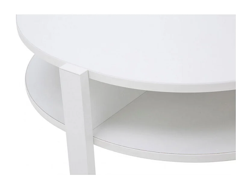 Table d'appoint ronde D. 74 cm blanc avec 4 niches rangements - ROZALY