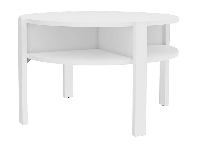 Table d'appoint ronde D. 74 cm blanc avec 4 niches rangements - ROZALY