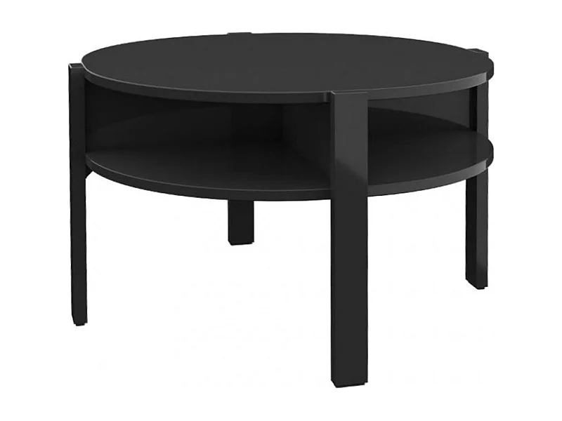 Table d'appoint ronde D. 74 cm noir avec 4 niches rangements - ROZALY