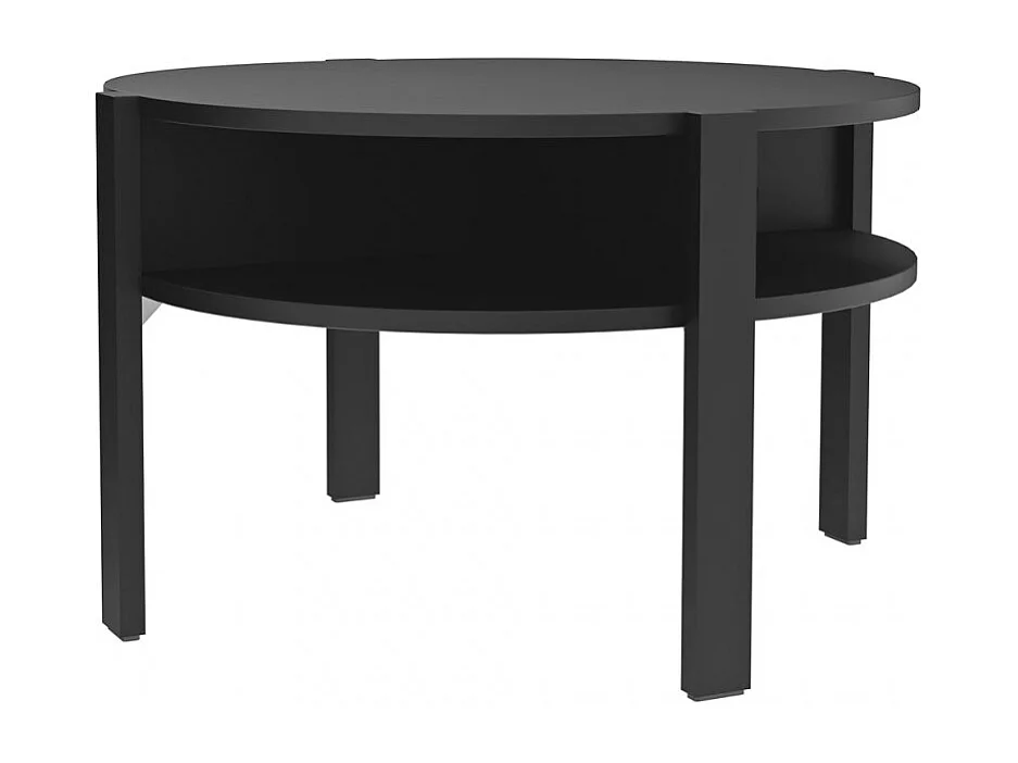 Table d'appoint ronde D. 74 cm noir avec 4 niches rangements - ROZALY