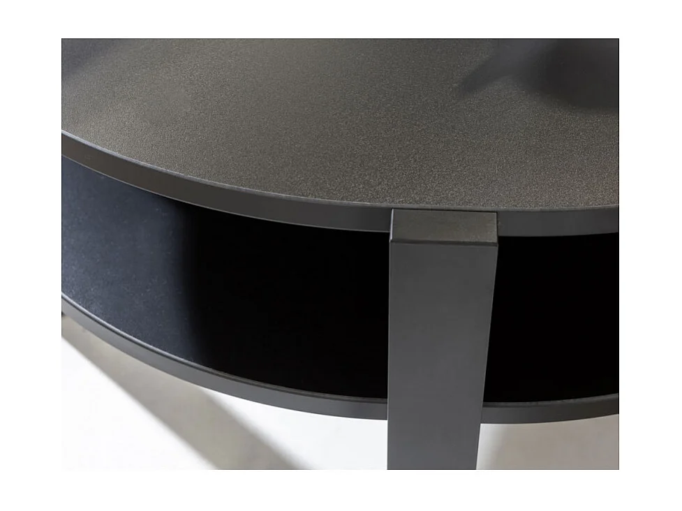 Table d'appoint ronde D. 74 cm noir avec 4 niches rangements - ROZALY