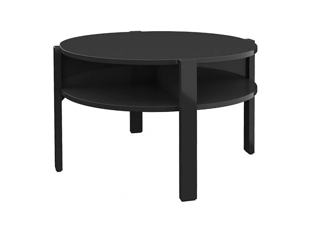 Table d'appoint ronde D. 74 cm noir avec 4 niches rangements - ROZALY