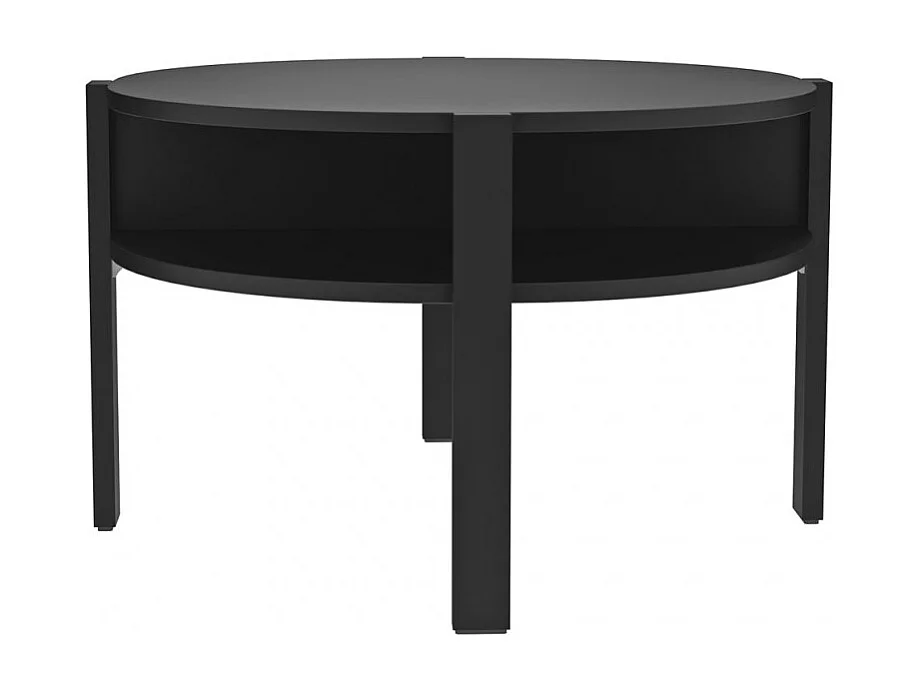 Table d'appoint ronde D. 74 cm noir avec 4 niches rangements - ROZALY