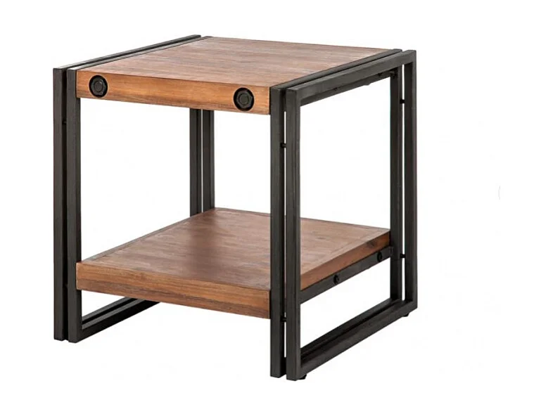 Table d'appoint carrée 50 cm en bois d'acacia et métal - WORKSHOP