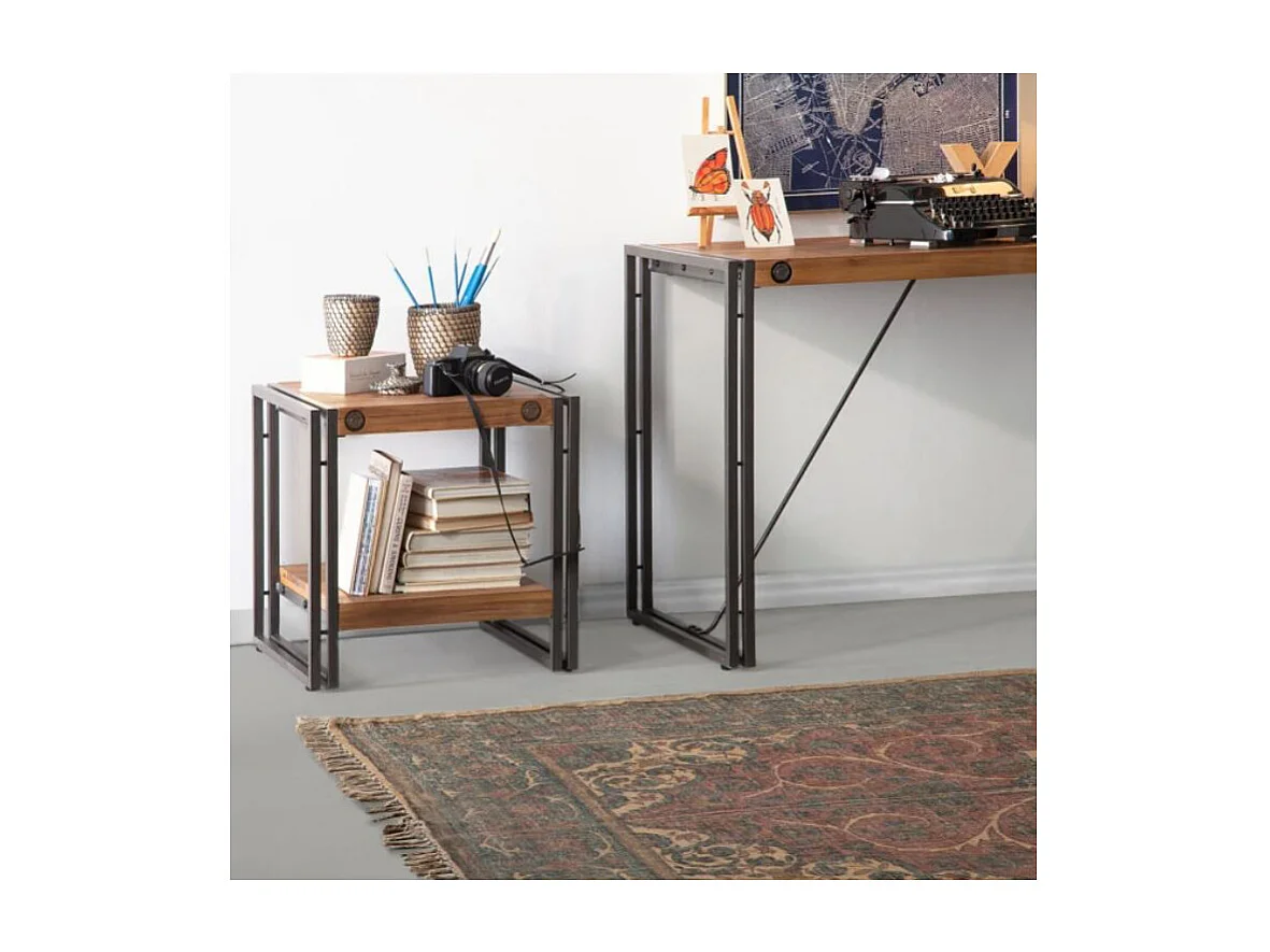 Table d'appoint carrée 50 cm en bois d'acacia et métal - WORKSHOP