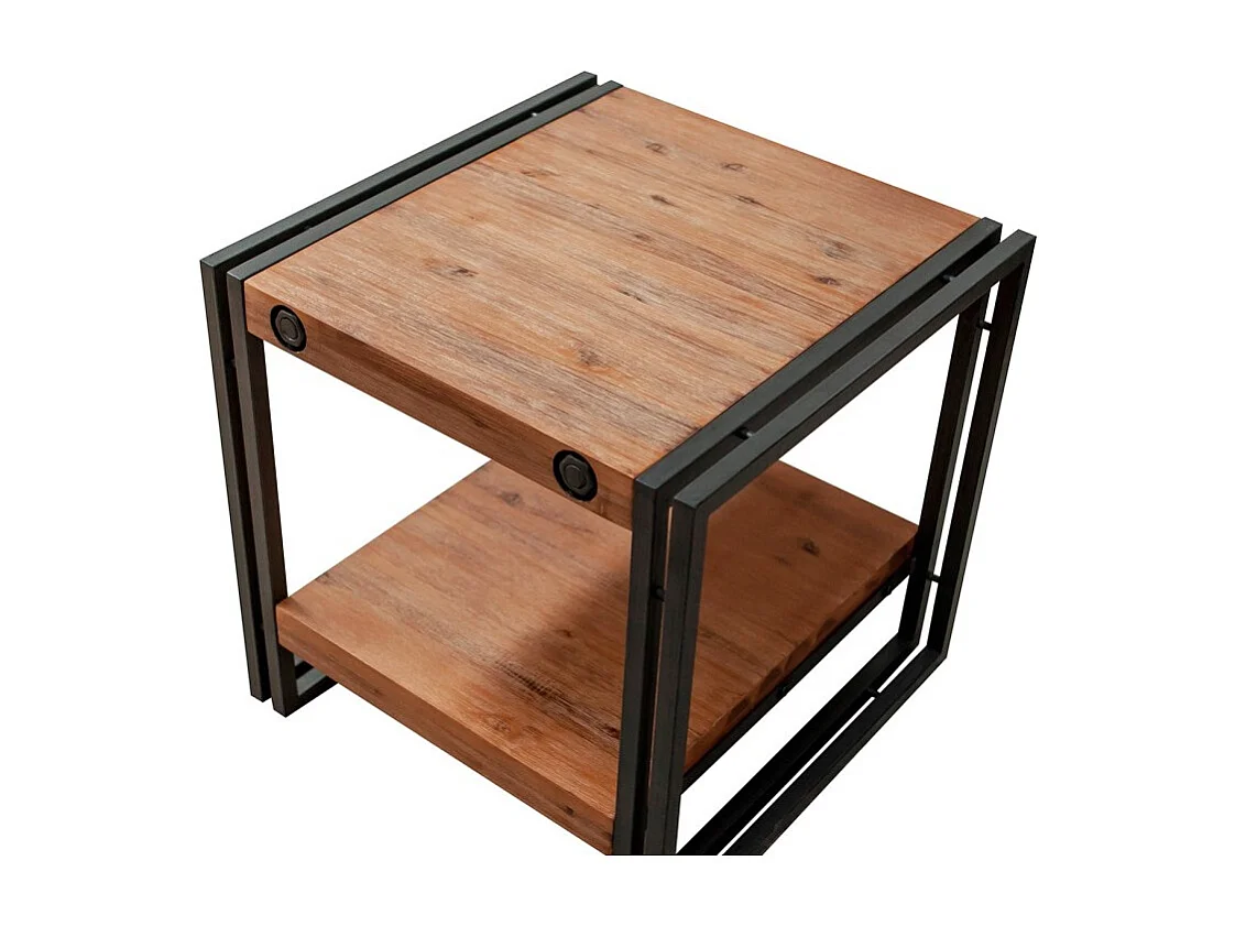 Table d'appoint carrée 50 cm en bois d'acacia et métal - WORKSHOP