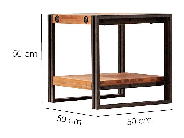 Table d'appoint carrée 50 cm en bois d'acacia et métal - WORKSHOP