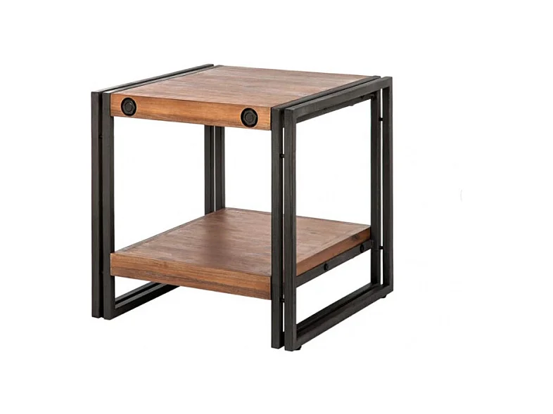 Table d'appoint carrée 50 cm en bois d'acacia et métal - WORKSHOP