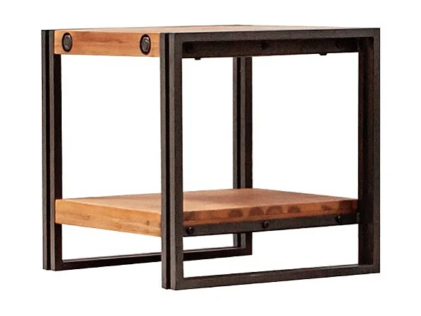 Table d'appoint carrée 50 cm en bois d'acacia et métal - WORKSHOP