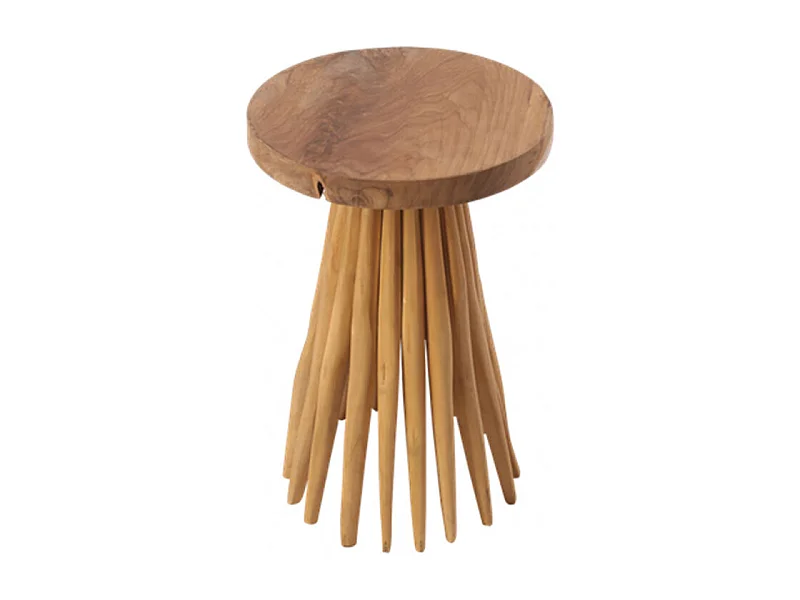 Bout de canapé avec plateau rond et piètement en bois de teck - TAMY