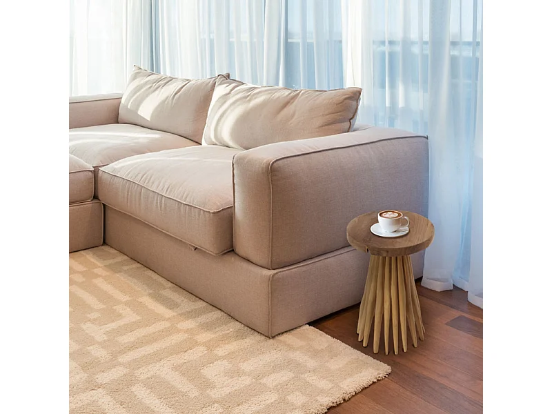 Bout de canapé avec plateau rond et piètement en bois de teck - TAMY