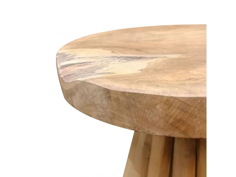 Bout de canapé avec plateau rond et piètement en bois de teck - TAMY