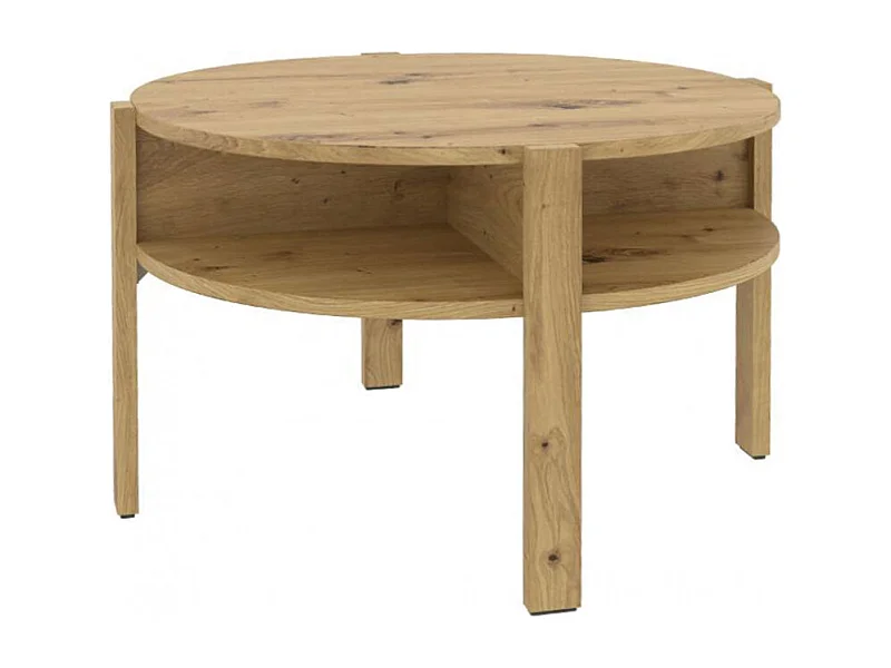 Table d'appoint ronde D. 74 cm rangements décor bois rustique - ROZALY