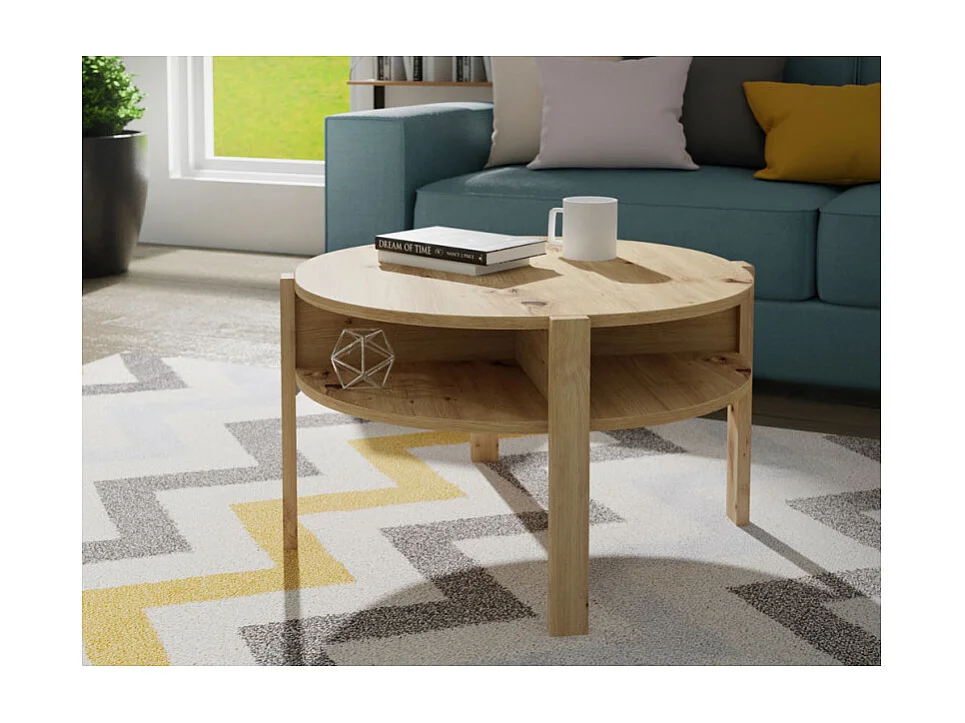 Table d'appoint ronde D. 74 cm rangements décor bois rustique - ROZALY