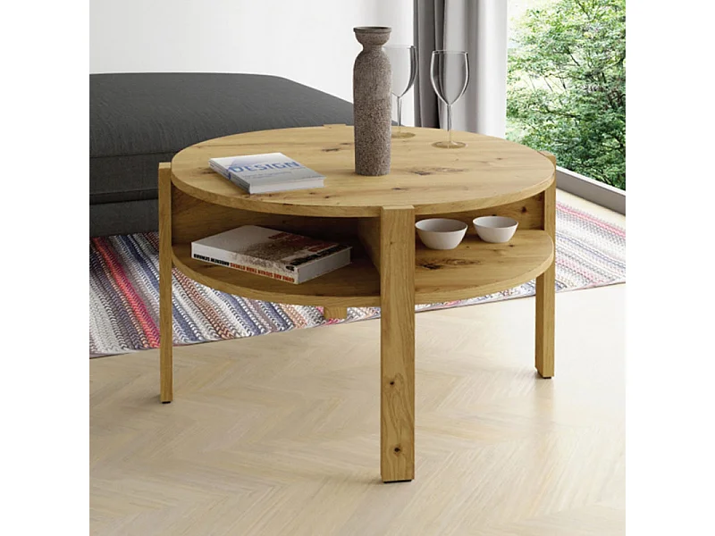 Table d'appoint ronde D. 74 cm rangements décor bois rustique - ROZALY