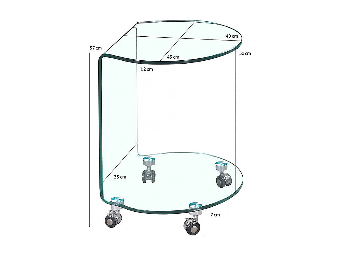 Bout de canapé H. 57 cm rond en verre trempé avec 4 roulettes - ICE