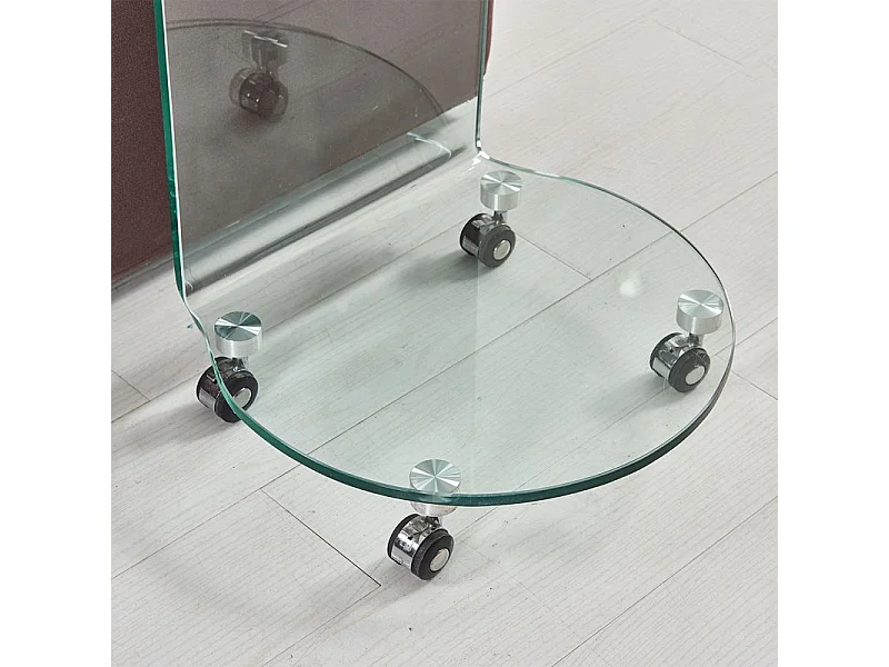 Bout de canapé H. 57 cm rond en verre trempé avec 4 roulettes - ICE