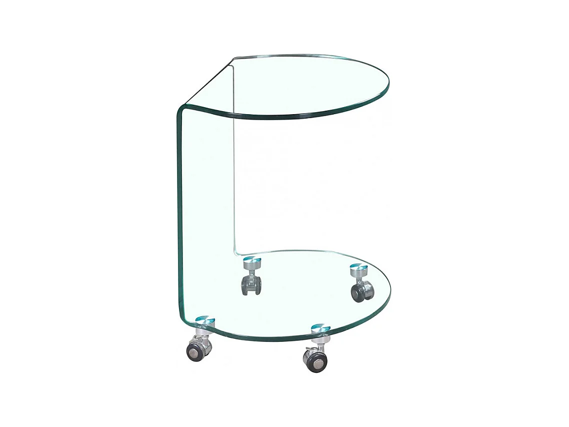 Bout de canapé H. 57 cm rond en verre trempé avec 4 roulettes - ICE