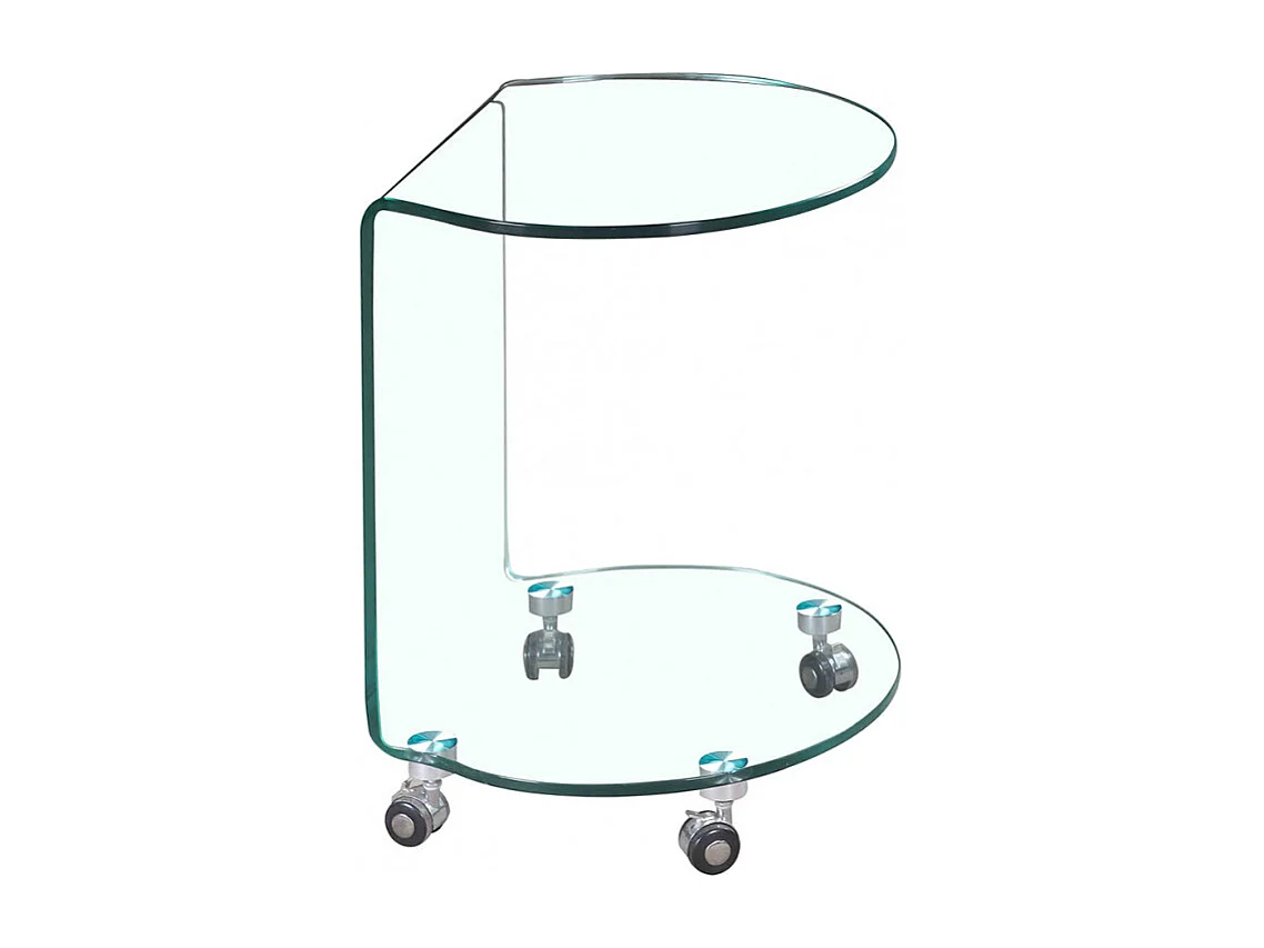 Bout de canapé H. 57 cm rond en verre trempé avec 4 roulettes - ICE
