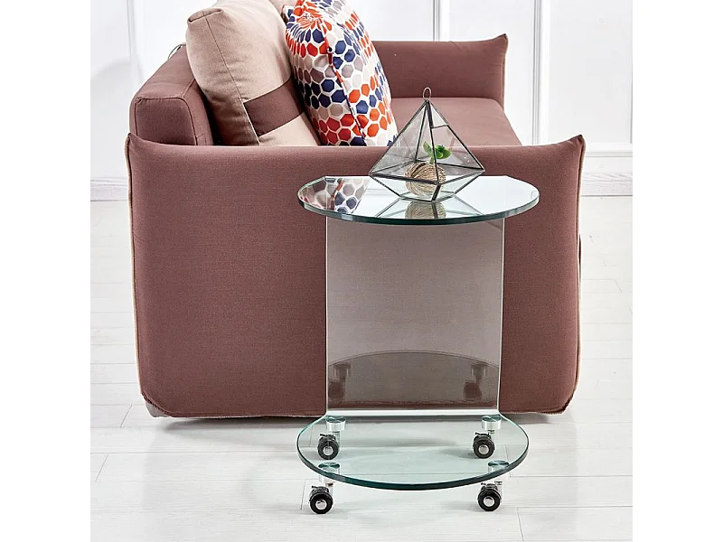 Bout de canapé H. 57 cm rond en verre trempé avec 4 roulettes - ICE