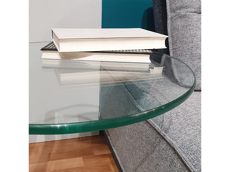 Bout de canapé H. 57 cm rond en verre trempé avec 4 roulettes - ICE