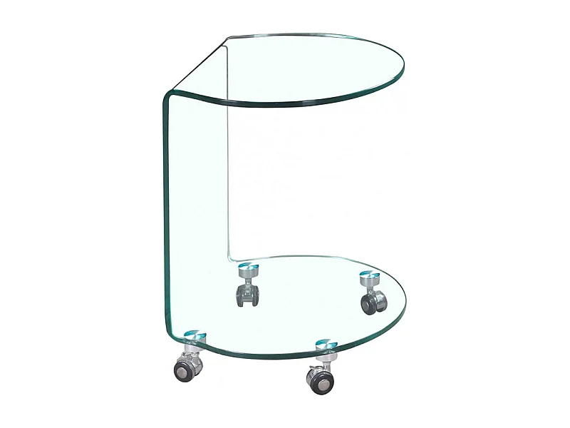 Bout de canapé H. 57 cm rond en verre trempé avec 4 roulettes - ICE