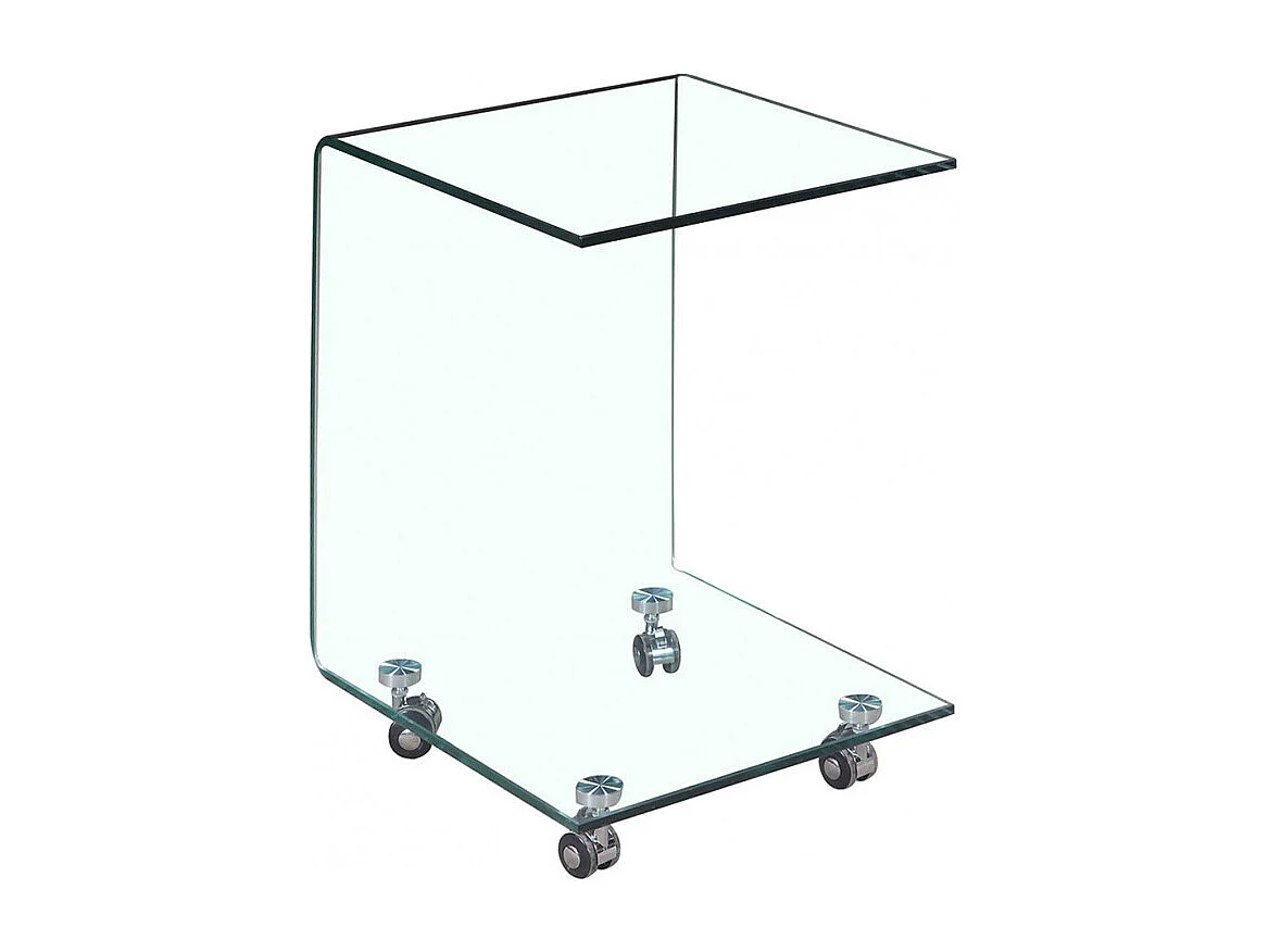 Bout de canapé carré H. 62 cm en verre trempé avec 4 roulettes - ICE