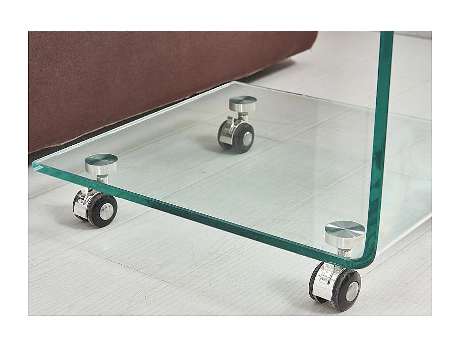 Bout de canapé carré H. 62 cm en verre trempé avec 4 roulettes - ICE