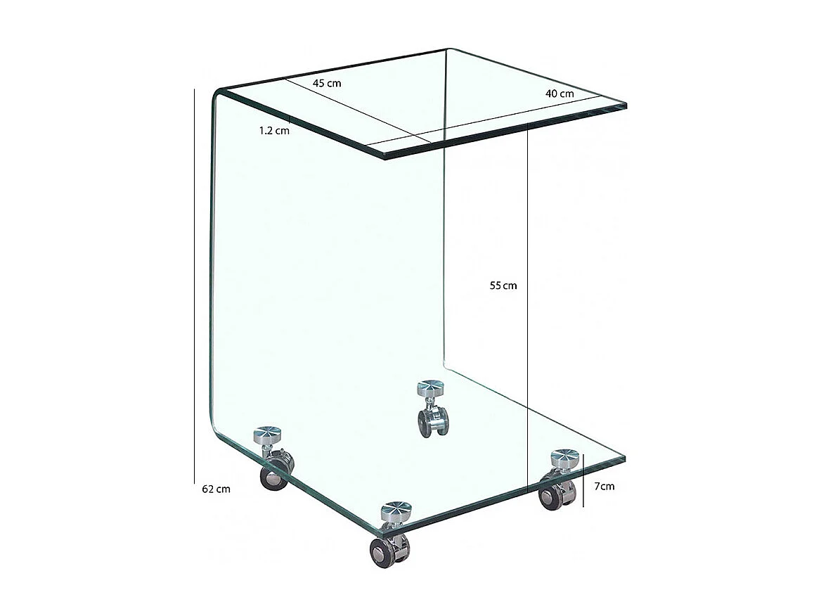 Bout de canapé carré H. 62 cm en verre trempé avec 4 roulettes - ICE