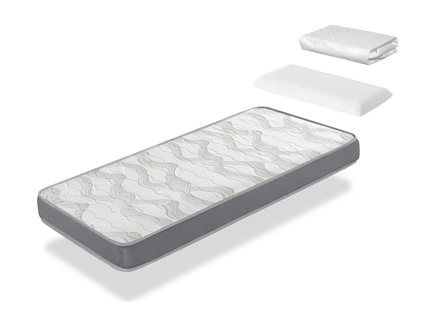 Pack Matelas mousse 80X130 NAOS LIT ENFANTS H16 CM + 1 oreiller junior 80X35 CM + 1 Protège Matelas 80X130 CM