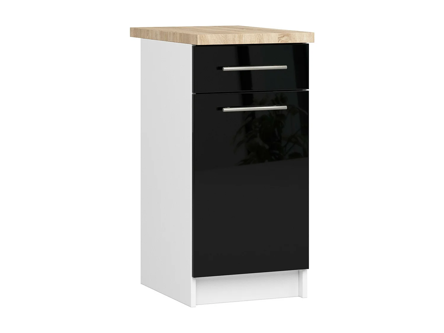 OLIWIA Keukenkast S40 Met Blad - Wit/Zwart Hoogglans - 40cm Breed - 85cm Hoog - 1 Lade 1 Deur - Modern Design - Zelfmontage - Stevig Gelamineerd Materiaal