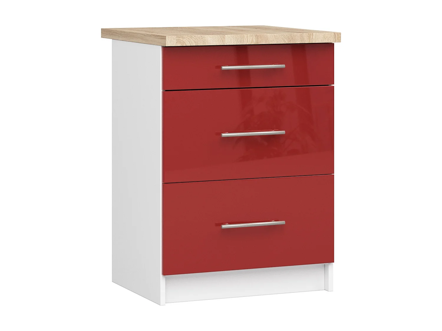 Meuble de cuisine bas AKORD S60 OLIWIA modulable Blanc 60 cm 3 tiroirs façade Rouge Brillante 60x46x85 cm
