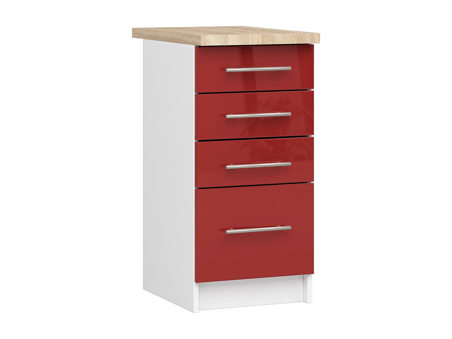 Meuble de cuisine bas AKORD S40 OLIWIA modulable Blanc 40 cm 4 tiroirs façade Rouge Brillante 40x46x85 cm