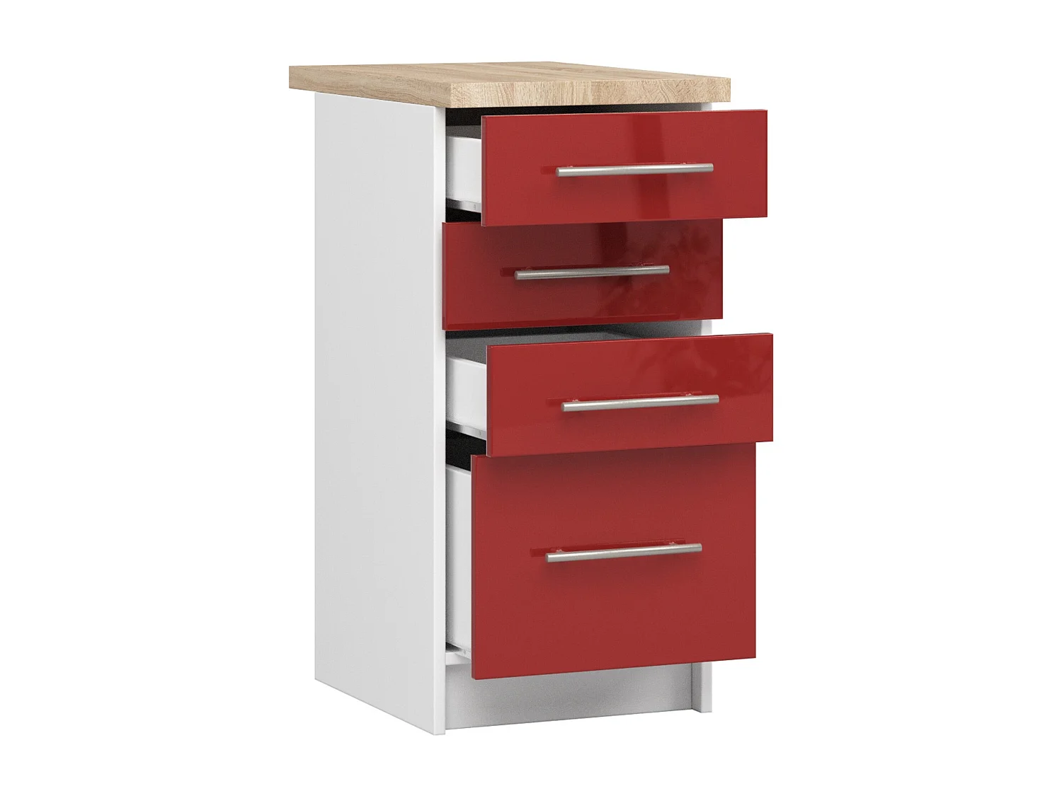 Meuble de cuisine bas AKORD S40 OLIWIA modulable Blanc 40 cm 4 tiroirs façade Rouge Brillante 40x46x85 cm