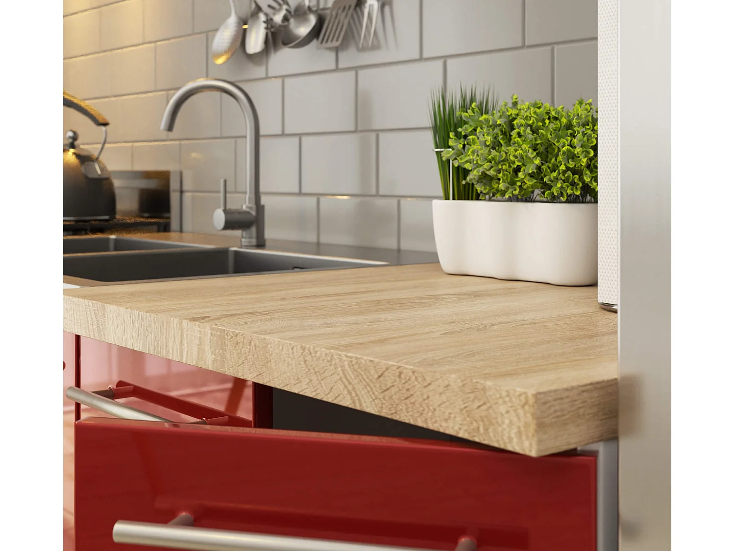 Meuble de cuisine bas AKORD S40 OLIWIA modulable Blanc 40 cm 4 tiroirs façade Rouge Brillante 40x46x85 cm
