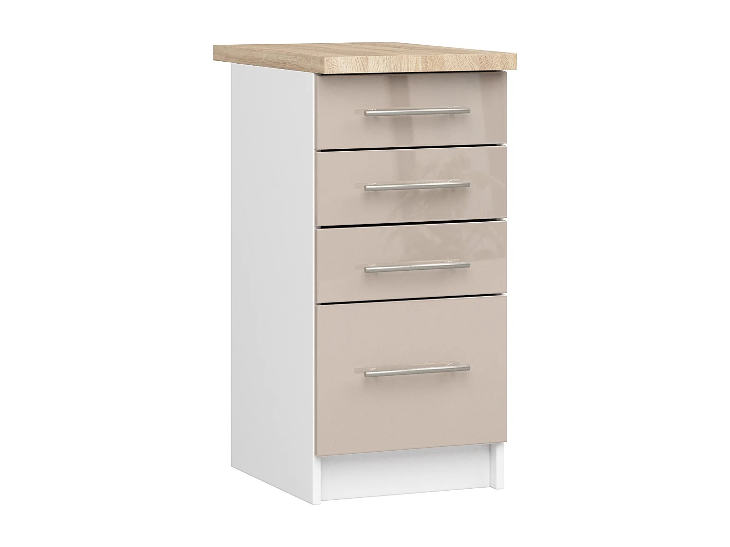 Meuble de cuisine bas AKORD S40 OLIWIA modulable Blanc 40 cm 4 tiroirs façade Cappuccino Brillant 40x46x85 cm