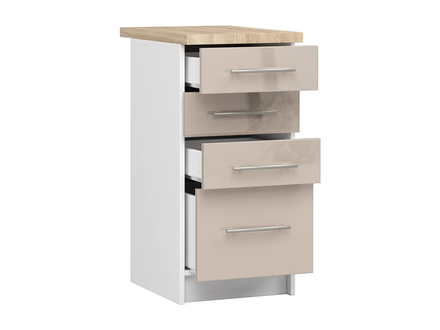 Meuble de cuisine bas AKORD S40 OLIWIA modulable Blanc 40 cm 4 tiroirs façade Cappuccino Brillant 40x46x85 cm