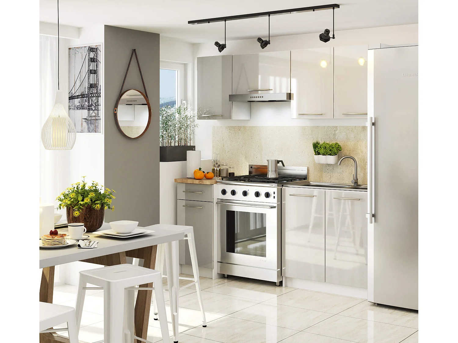 Keukenkastje Onder Spoelbak Oliwia S 80cm Wit-Metallic Hoogglans