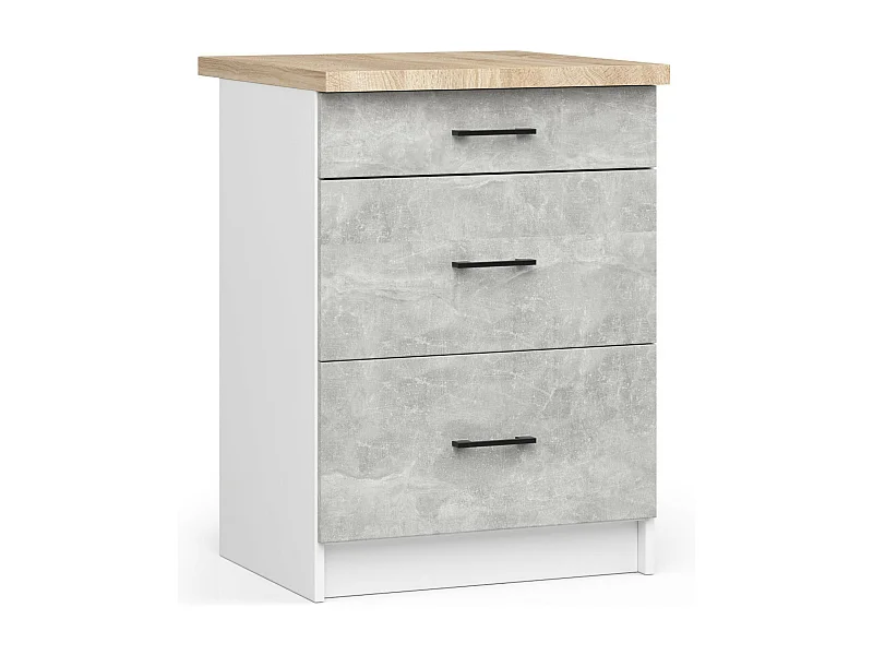 Mobile cucina modulare con piano di lavoro AKORD OLIWIA Bianco 60 cm 3 cassetti inserto frontale Cemento 60x46x85 cm