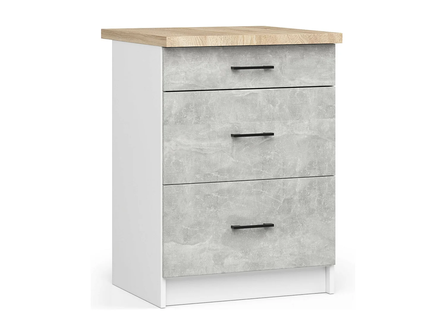 Armoires de cuisine basse AKORD S60 OLIWIA Blanc 60 cm 3 tiroirs façade Béton 60x46x85 cm