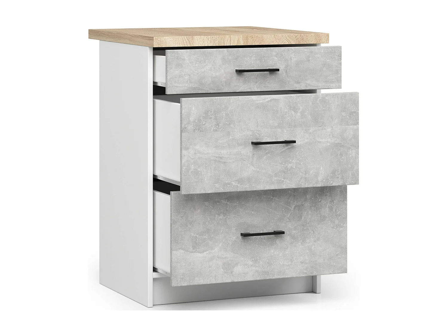 Armoires de cuisine basse AKORD S60 OLIWIA Blanc 60 cm 3 tiroirs façade Béton 60x46x85 cm