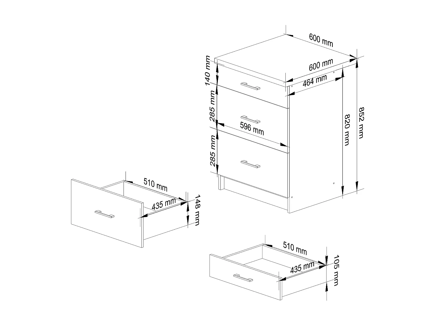 Armoires de cuisine basse AKORD S60 OLIWIA Blanc 60 cm 3 tiroirs façade Béton 60x46x85 cm