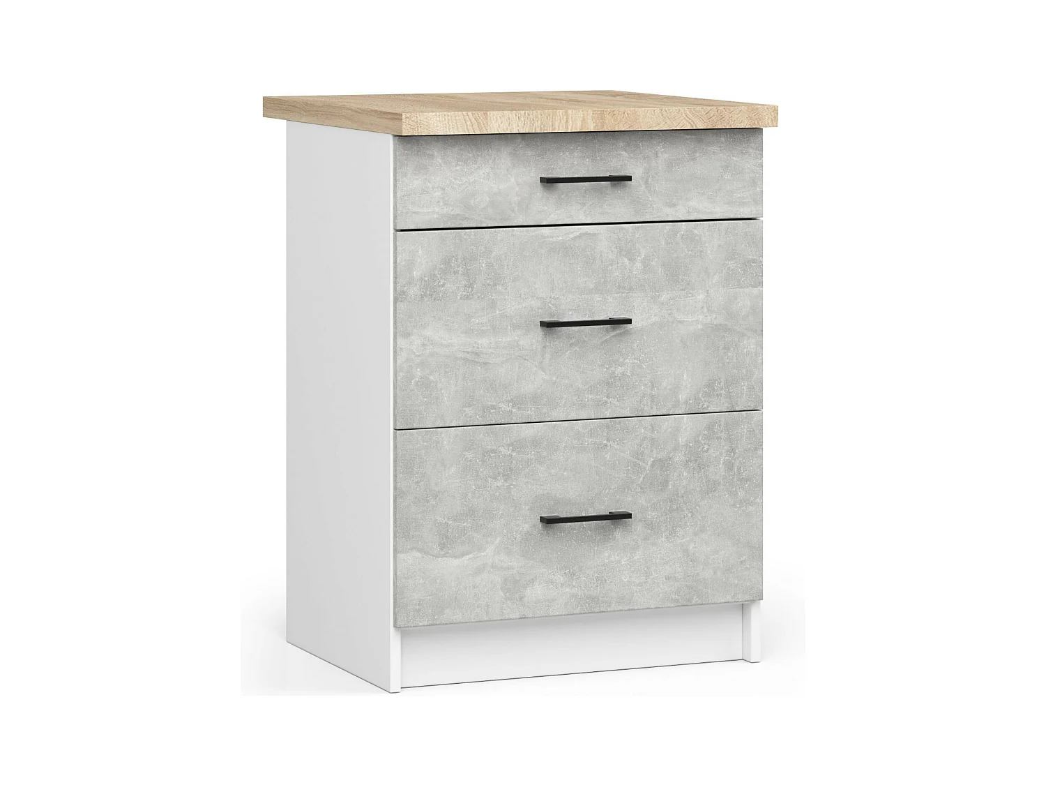 Armoires de cuisine basse AKORD S60 OLIWIA Blanc 60 cm 3 tiroirs façade Béton 60x46x85 cm