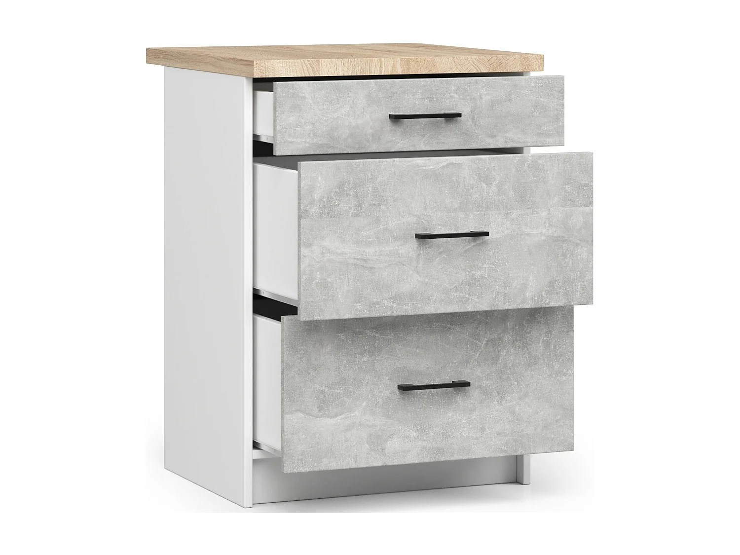 Keukenkast modulaire OLIWIA S60 met Verkblad / Onderkast met 3 Lades / AKORD Furniture Factory / Wit – Beton Grijs / 60 x 85 x 46 cm